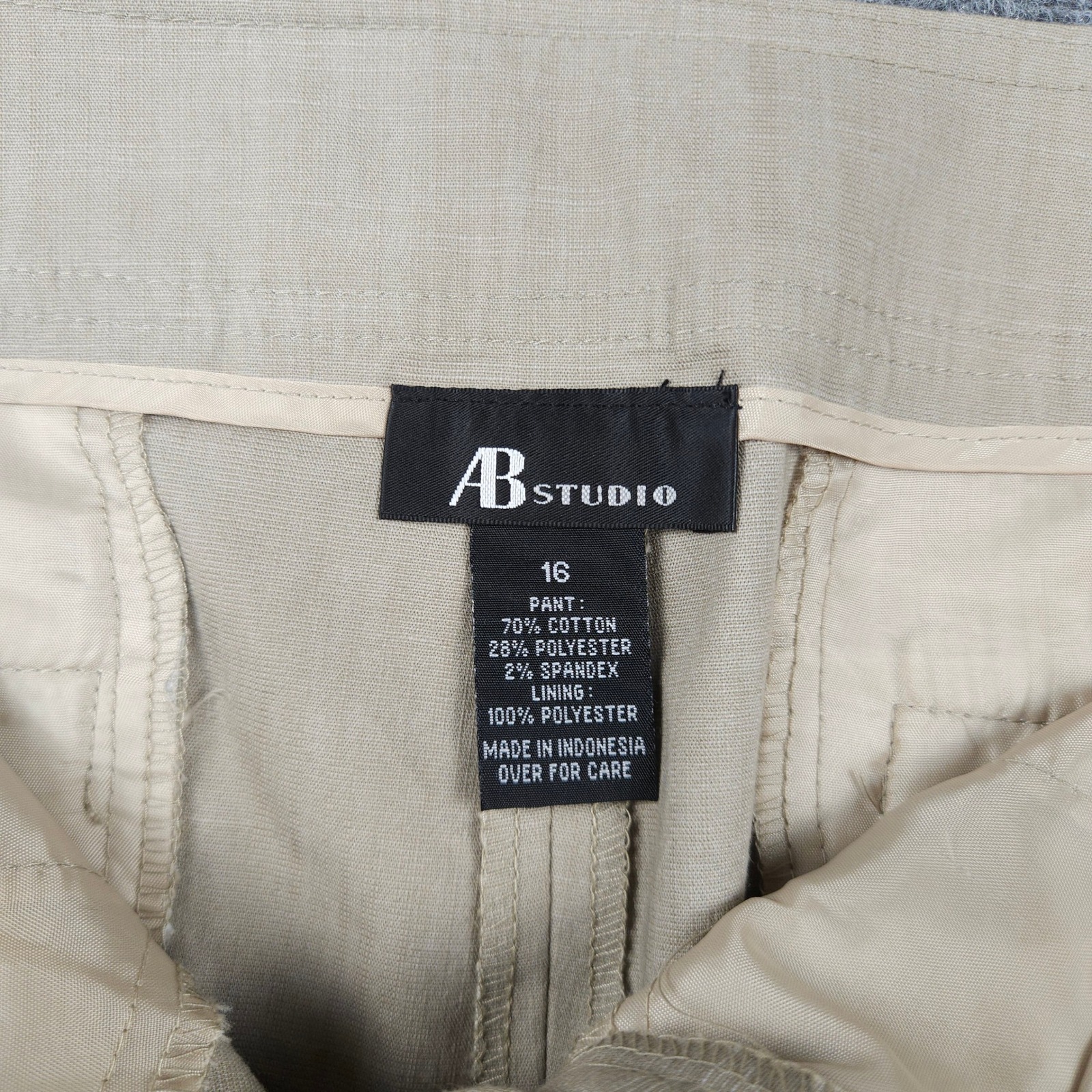 Ab Studio Khaki Cargo Capri Pants Womens 16 Stretch Cotton Crop Trousers 0410w65 — image 3 of 8